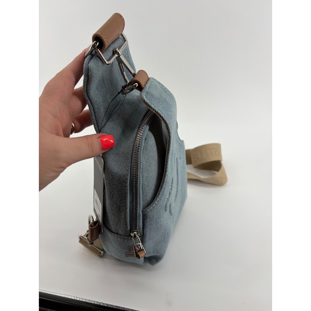 True Religion Light Blue Denim Sling Bag Horseshoe Logo Crossbody - Picture 3 of 6
